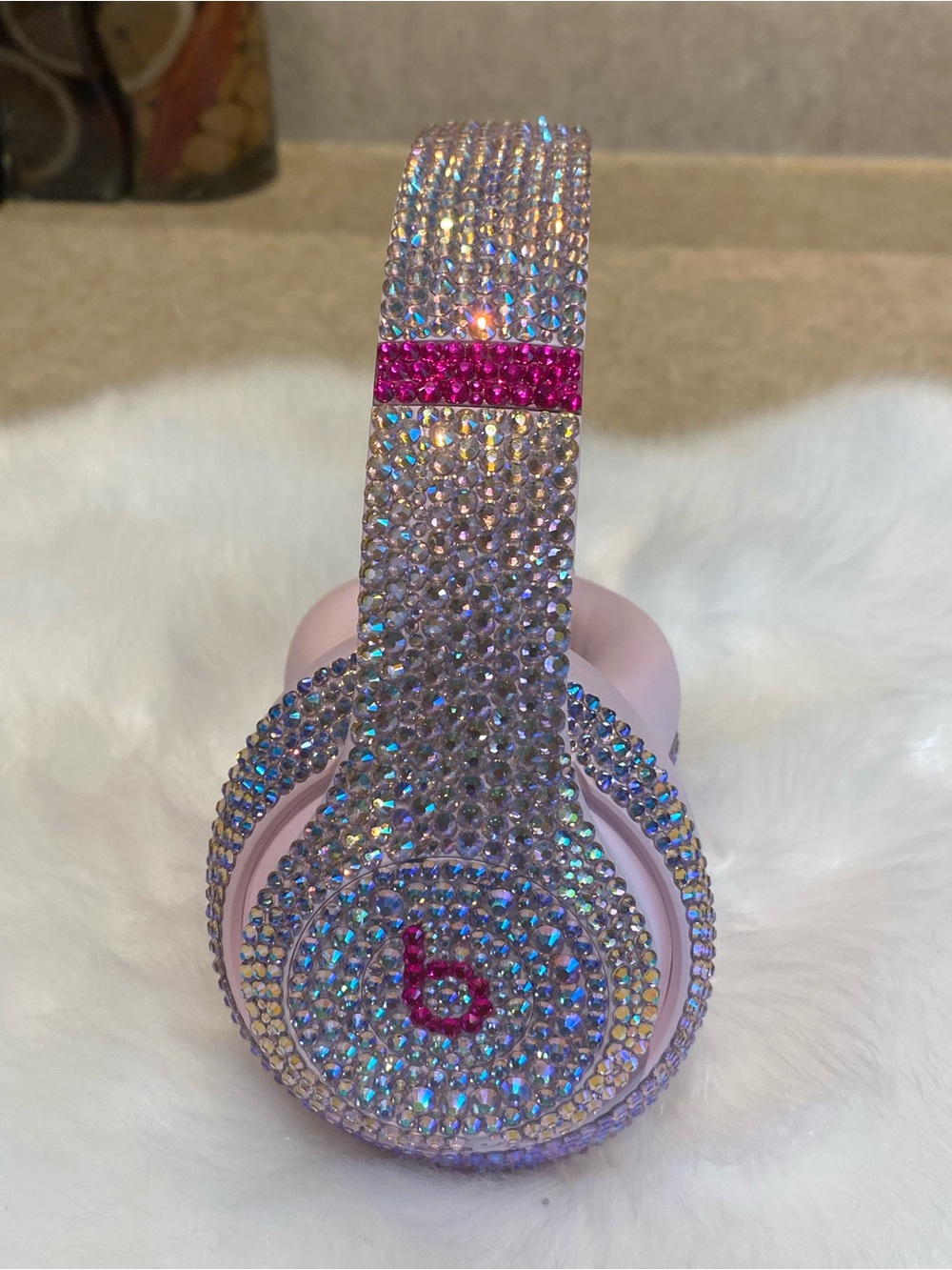 Over-Ear Headphones in Pink with Crystal Rhinestone Design